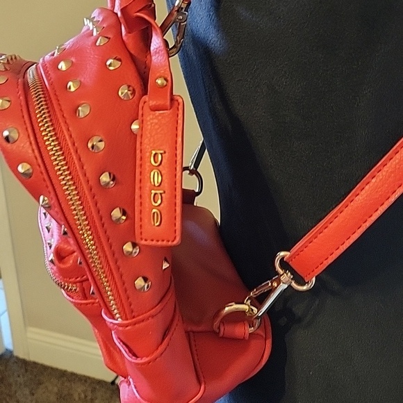 Bebe Red Studded Backpack - Picture 7 of 13